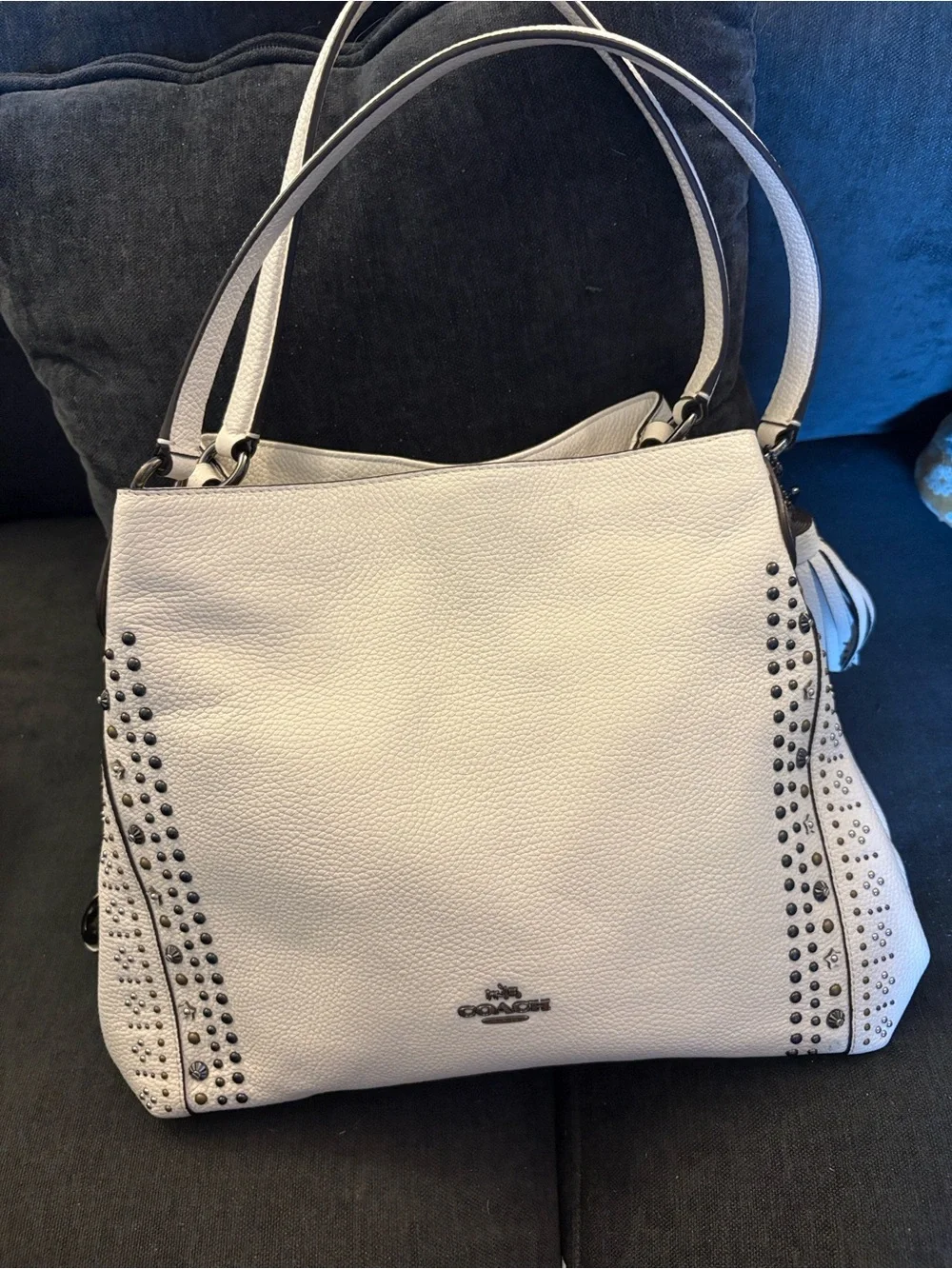 Coach Cream Pebbled Leather Shoulder Bag with Gunmetal Studs